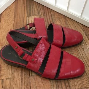 Free People, Red snakeskin back strap flats